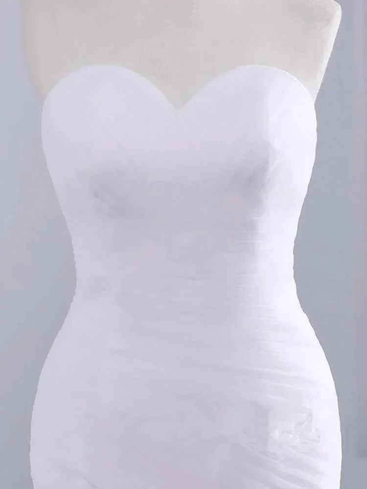 Strapless Sweetheart Mermaid Wedding Dress Lace Ruffless Tulle Bridal Wears - Image 3