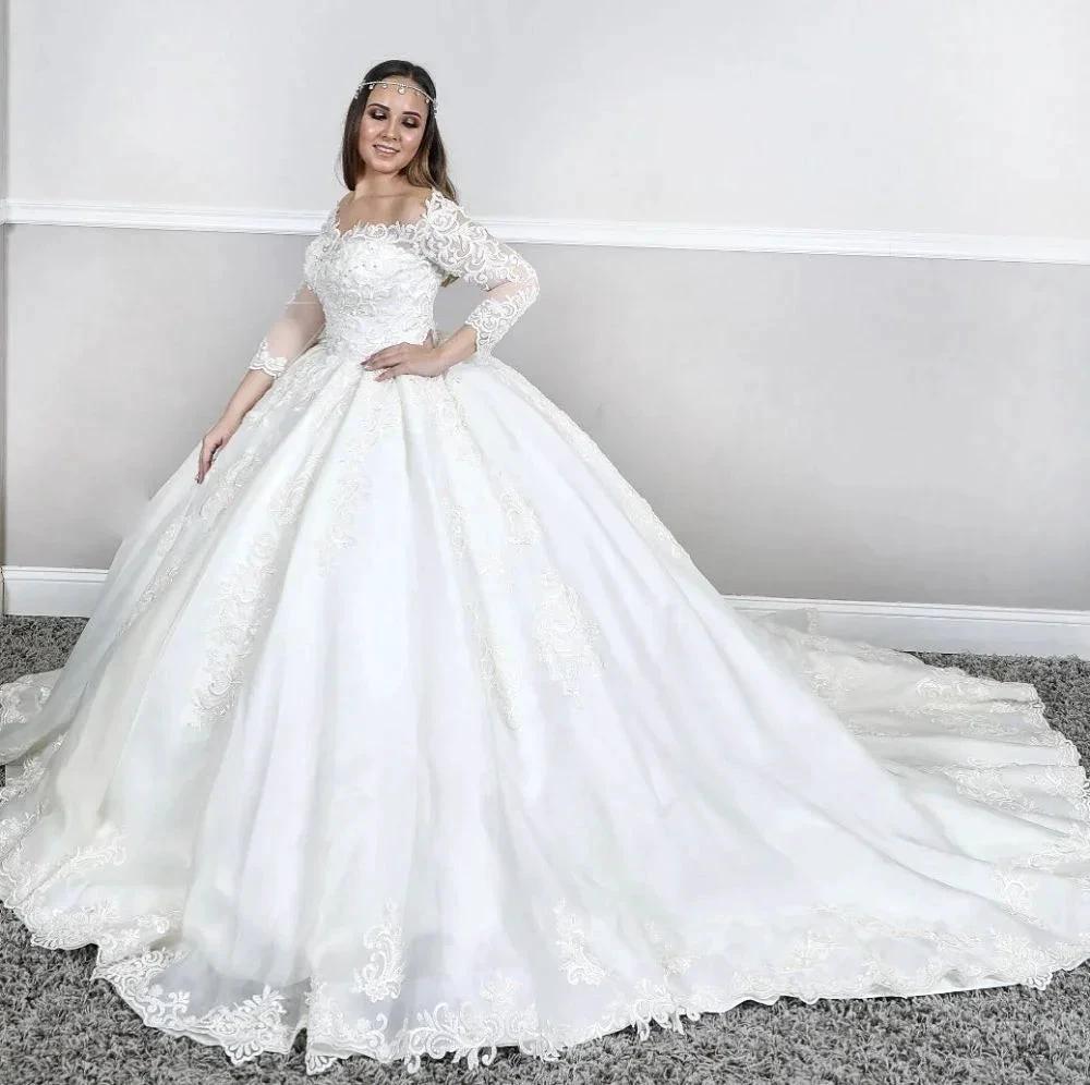 Long Sleeves Lace Square neck puffy Princess Wedding Dress - Image 2