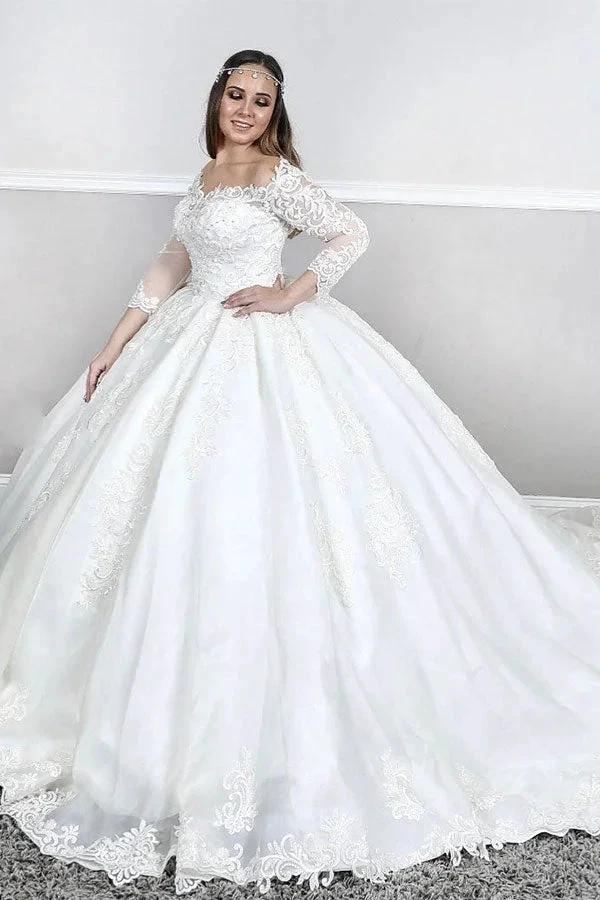 Long Sleeves Lace Square neck puffy Princess Wedding Dress - Image 3