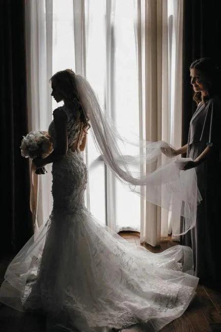 Modern Long Mermaid Sleeveless Appliques Wedding Dresses With Lace - Image 2