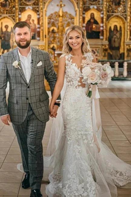 Modern Long Mermaid Sleeveless Appliques Wedding Dresses With Lace - Image 3
