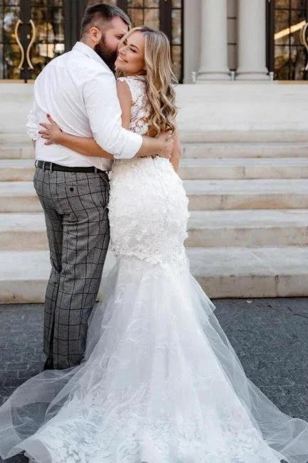 Modern Long Mermaid Sleeveless Appliques Wedding Dresses With Lace - Image 5