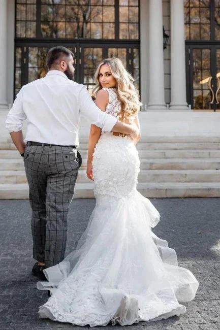 Modern Long Mermaid Sleeveless Appliques Wedding Dresses With Lace - Image 6