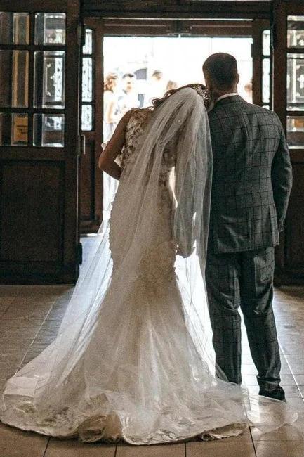 Modern Long Mermaid Sleeveless Appliques Wedding Dresses With Lace - Image 7