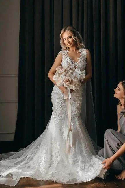Modern Long Mermaid Sleeveless Appliques Wedding Dresses With Lace - Image 8