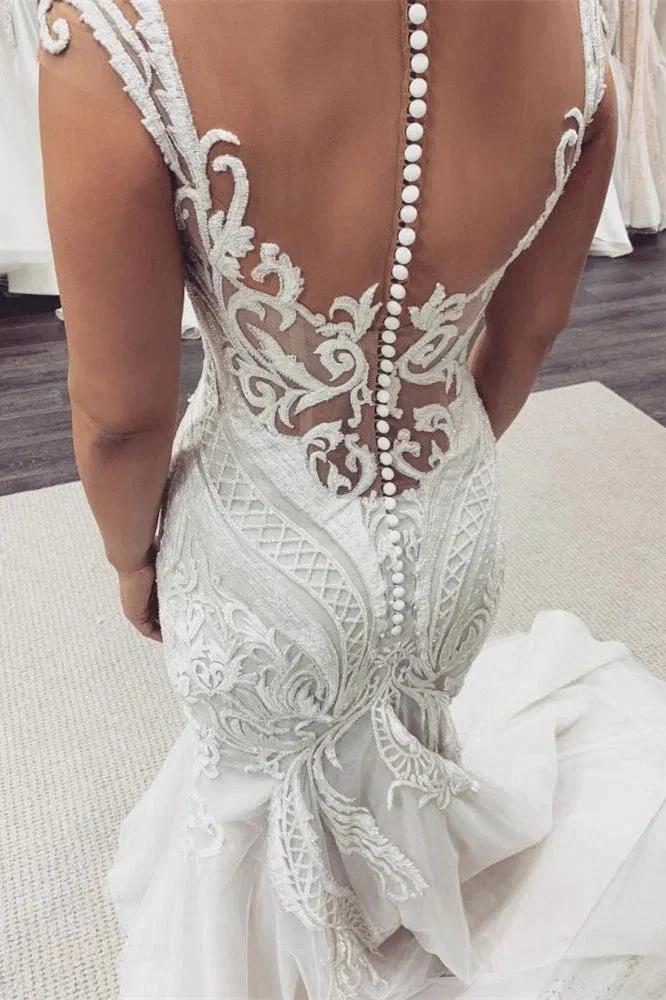 Cap Sleeves Lace Mermaid Wedding Dress - Image 2