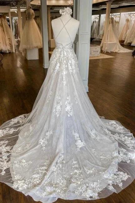 Modern Spaghetti Straps A-Line Wedding dresses With Lace - Image 2