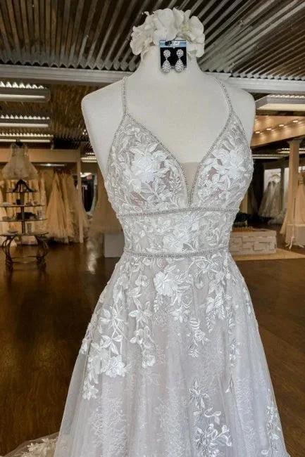 Modern Spaghetti Straps A-Line Wedding dresses With Lace - Image 3