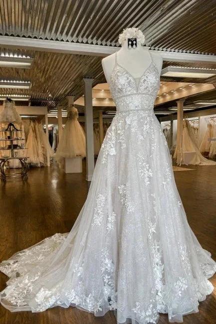 Modern Spaghetti Straps A-Line Wedding dresses With Lace - Image 4