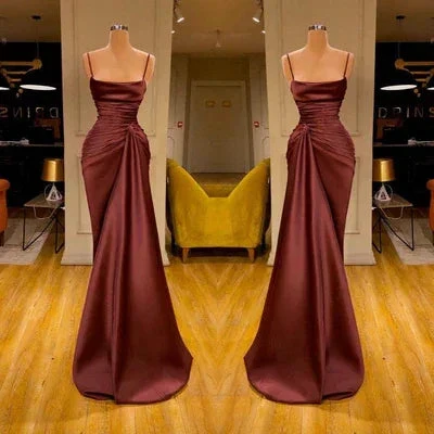 Modern Spaghetti Straps Satin Sleeveless Mermaid Prom Dress - Image 2