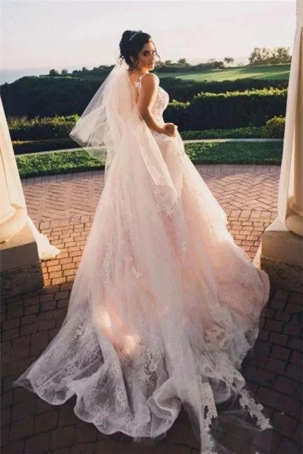 Modern V-neck Sleeveless A-line Wedding Dresses With Lace - Image 5