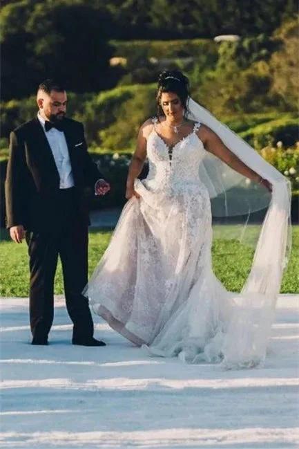 Modern V-neck Sleeveless A-line Wedding Dresses With Lace - Image 7