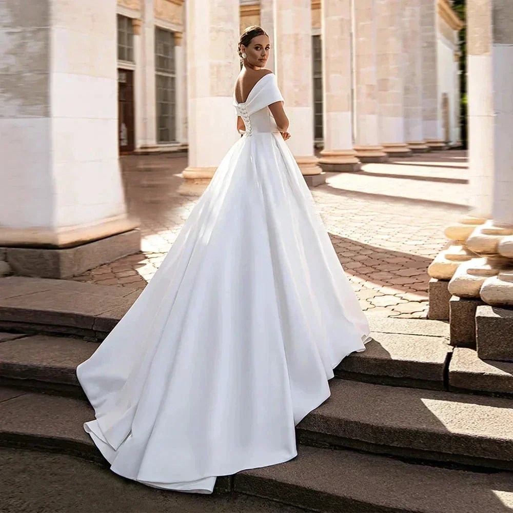 Modern V Neck Wedding Dresses A Line Sexy Lace Up Backless Ball Gowns Sweep Train Woman's Formal Beach Party Vestidos De Novia - Image 2