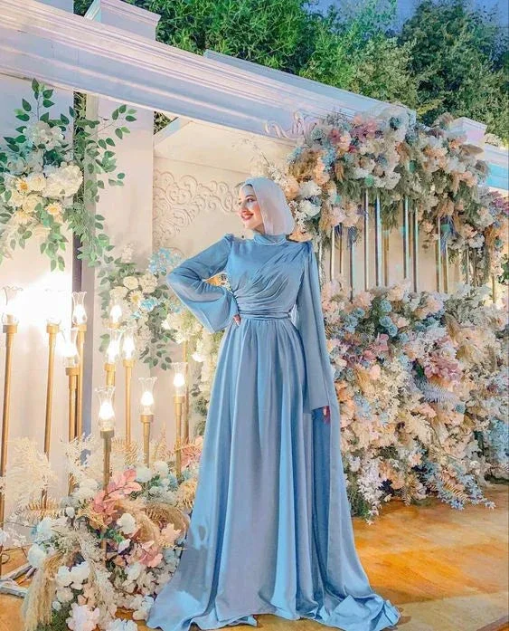 Modest A-line Blue Long Evening Dress Blue Maxi Dress Y6976 - Image 2