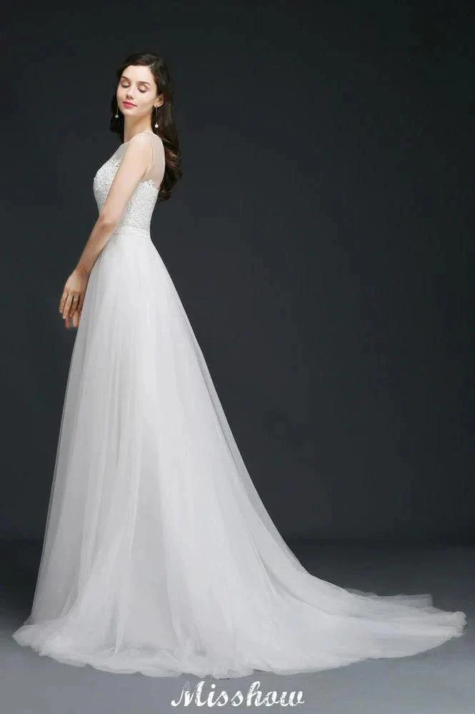 Modest A-line Illusion Lace Wedding Dress - Image 2