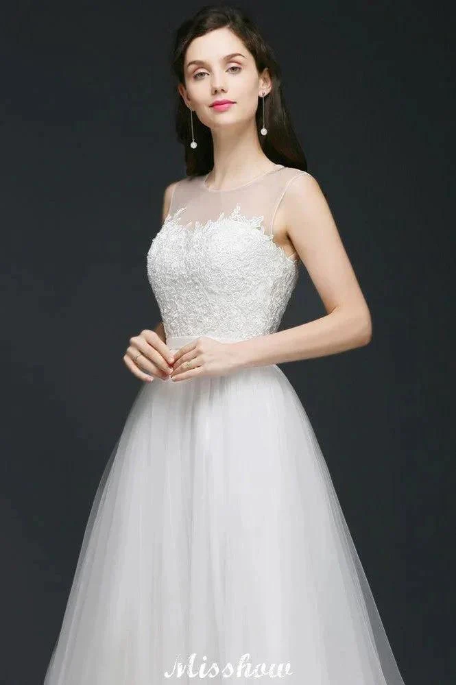 Modest A-line Illusion Lace Wedding Dress - Image 3
