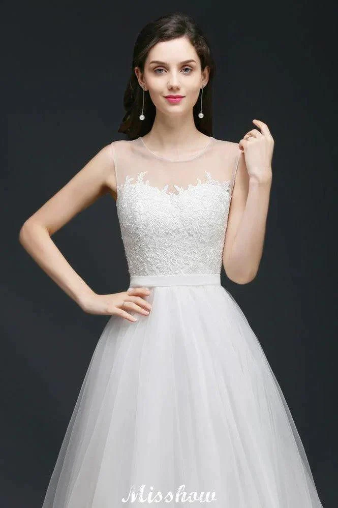 Modest A-line Illusion Lace Wedding Dress - Image 4