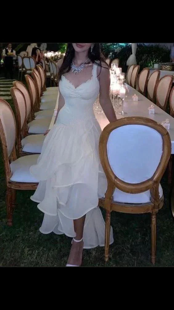 Modest A-line White Evening Dress Charming Formal Gown  Y591 - Image 2