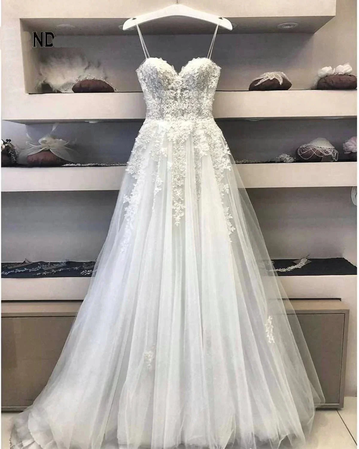 Modest Long A Line Sweetheart Lace Tulle Wedding Dress - Image 2