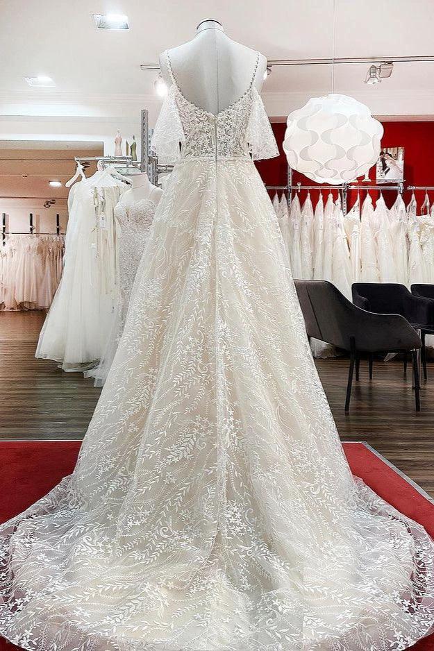Modest Long A-line Sweetheart Tulle Lace Appliques Wedding Dress with Sleeves - Image 2