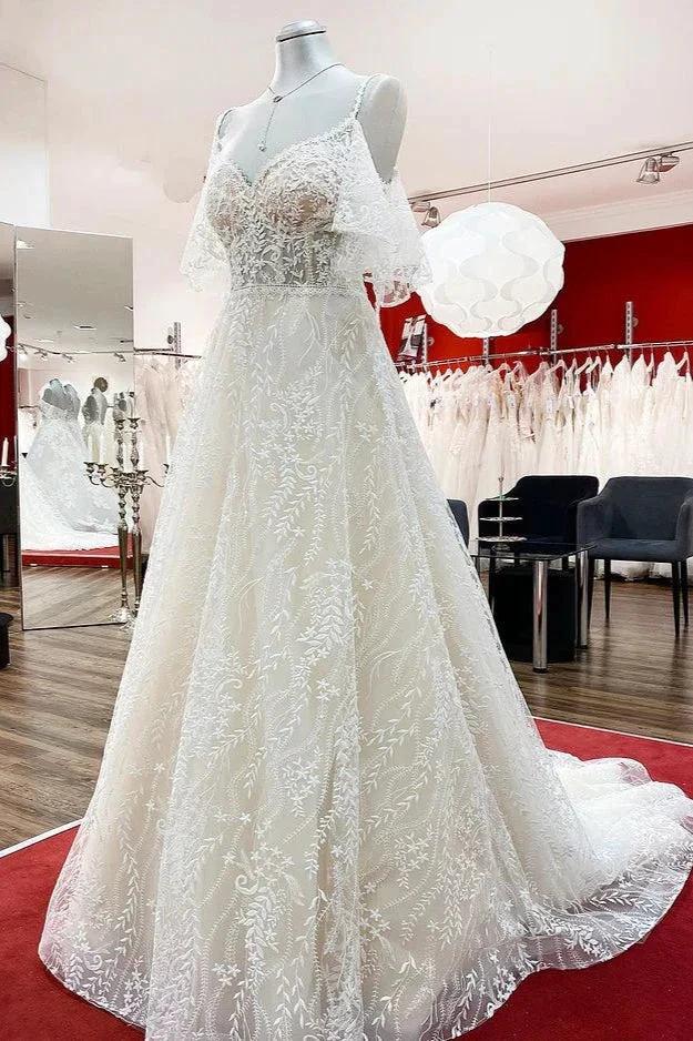 Modest Long A-line Sweetheart Tulle Lace Appliques Wedding Dress with Sleeves - Image 3