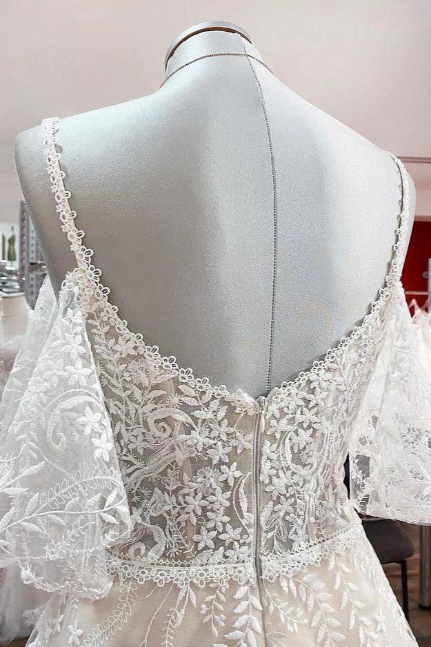 Modest Long A-line Sweetheart Tulle Lace Appliques Wedding Dress with Sleeves - Image 6