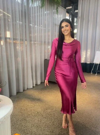 Modest Long Dress for Wedding Guest Fashion Evening Dress Y4519 - Image 5