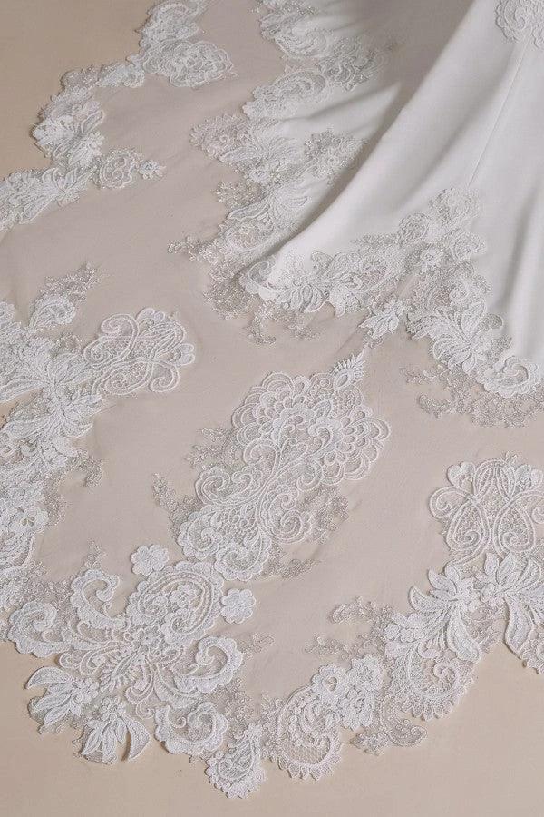 Modest Long Mermaid Halter Backless Satin Wedding Dresses with Appliques Lace - Image 8