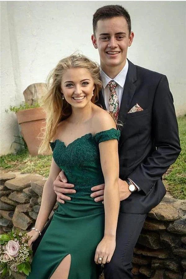 Modest Long Mermaid Off-the-shoulder Appliques Lace Prom Dress with Slit - Image 2