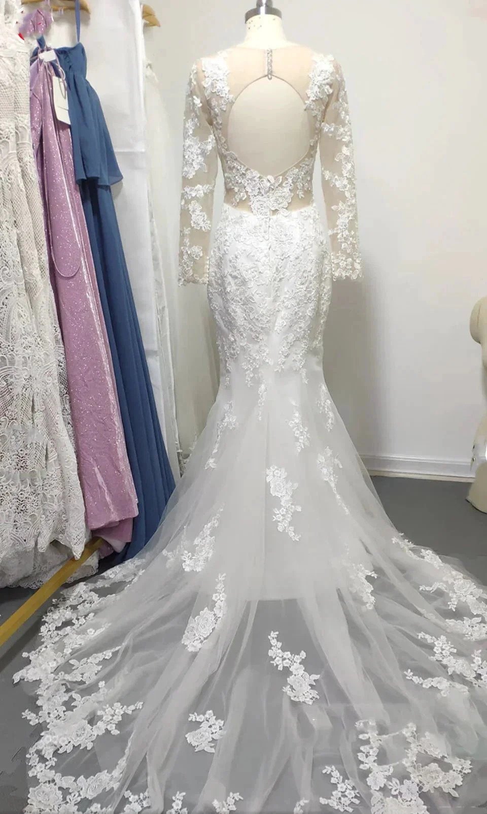 Modest Long Mermaid Sweetheart Lace Wedding Dress with Sleeves - Image 2