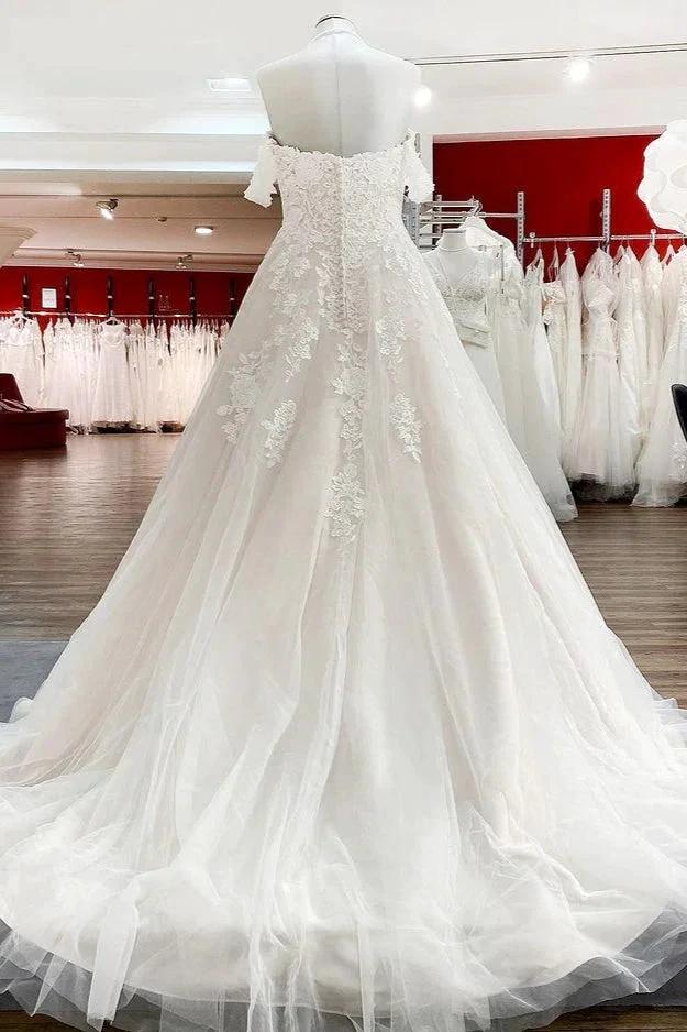 Modest Long Princess Off The Shoulder Tulle Lace Wedding Dress - Image 2