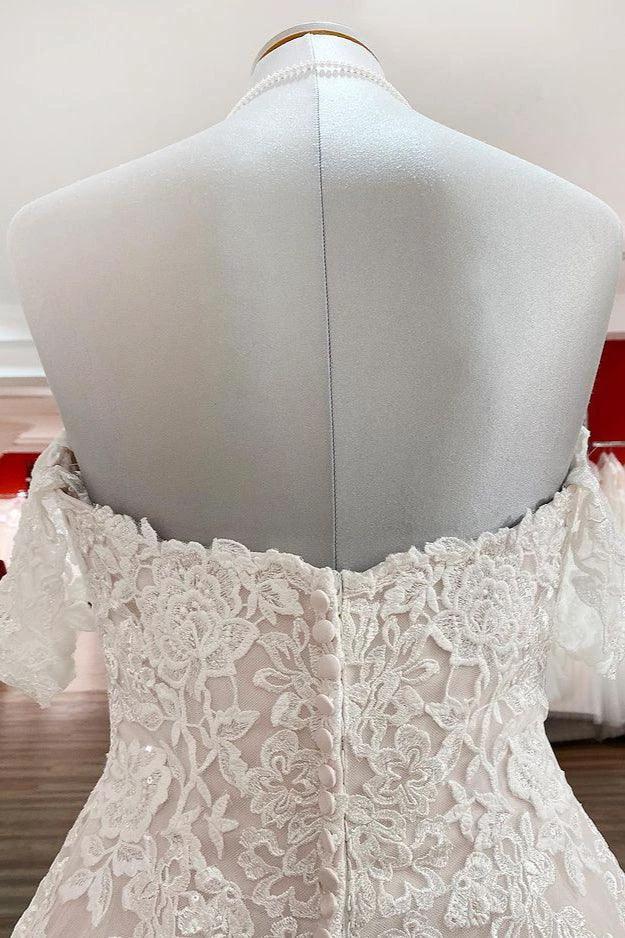 Modest Long Princess Off The Shoulder Tulle Lace Wedding Dress - Image 5