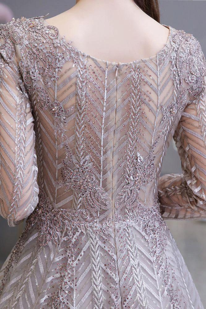 Modest Long Sleeves V-Neck Princess Prom Dress Sequined Aline Party Gown - Image 11
