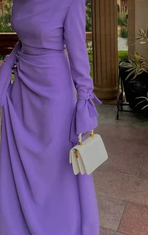 Modest Purple Prom Dress with Long Sleeves Trendy Purple Evening Dress Y4857 - Image 2