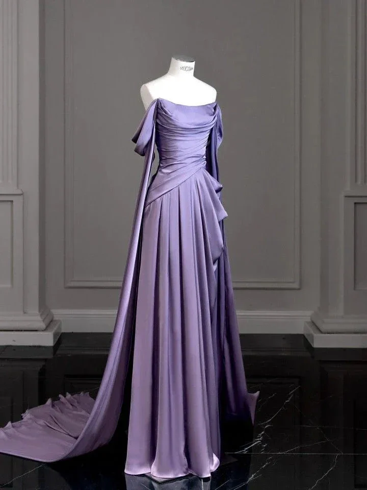 Modest Purple Satin Long Prom Dress Purple Evening Dress Y2589 - Image 3