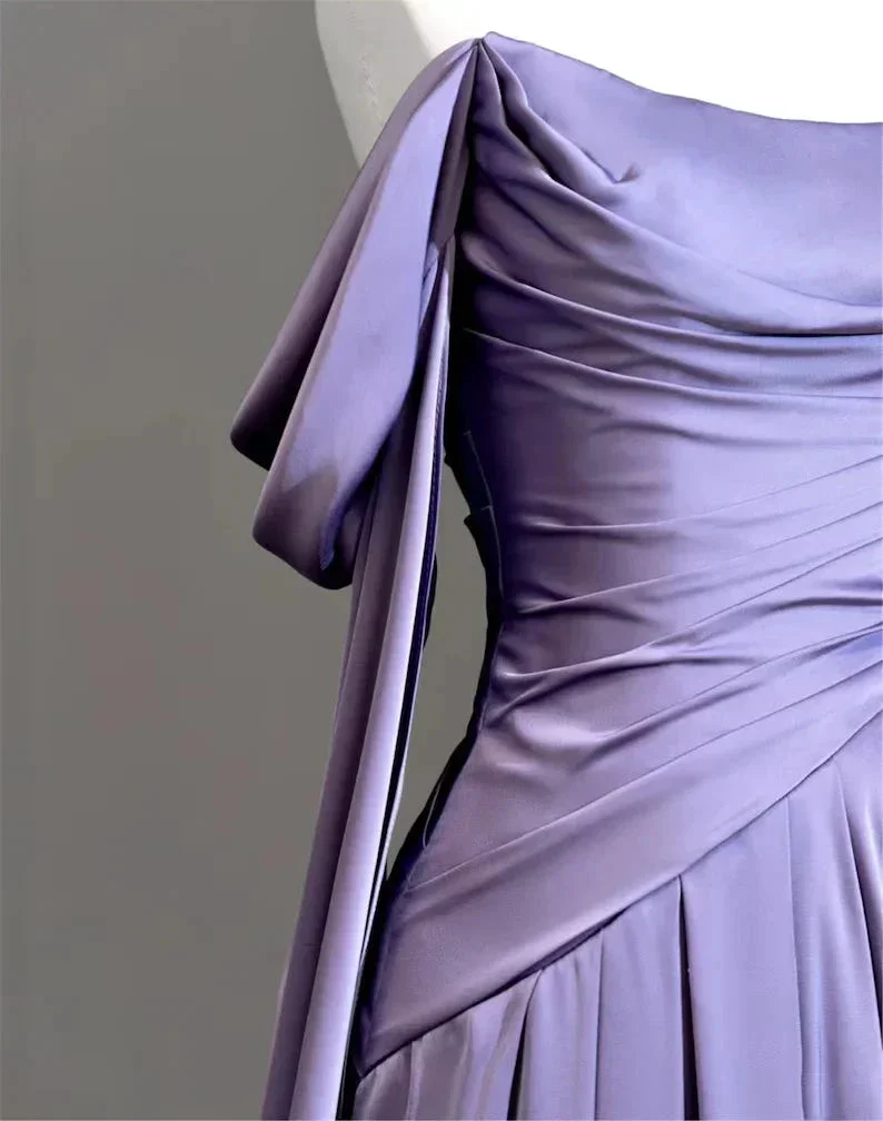 Modest Purple Satin Long Prom Dress Purple Evening Dress Y2589 - Image 4