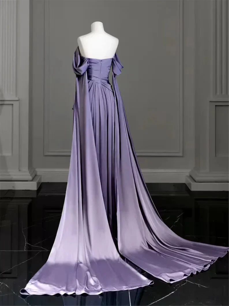 Modest Purple Satin Long Prom Dress Purple Evening Dress Y2589 - Image 5
