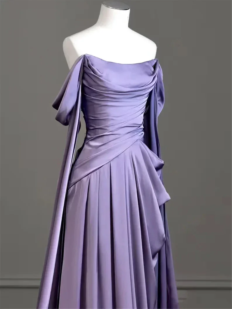 Modest Purple Satin Long Prom Dress Purple Evening Dress Y2589 - Image 7