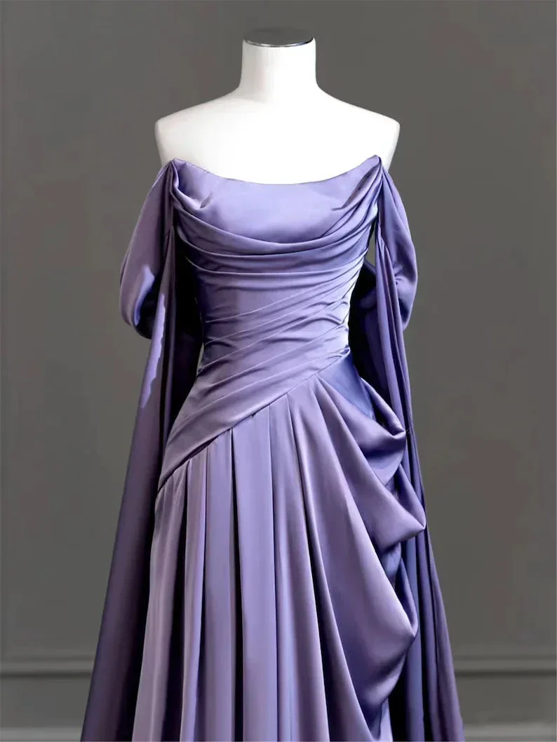 Modest Purple Satin Long Prom Dress Purple Evening Dress Y2589 - Image 8