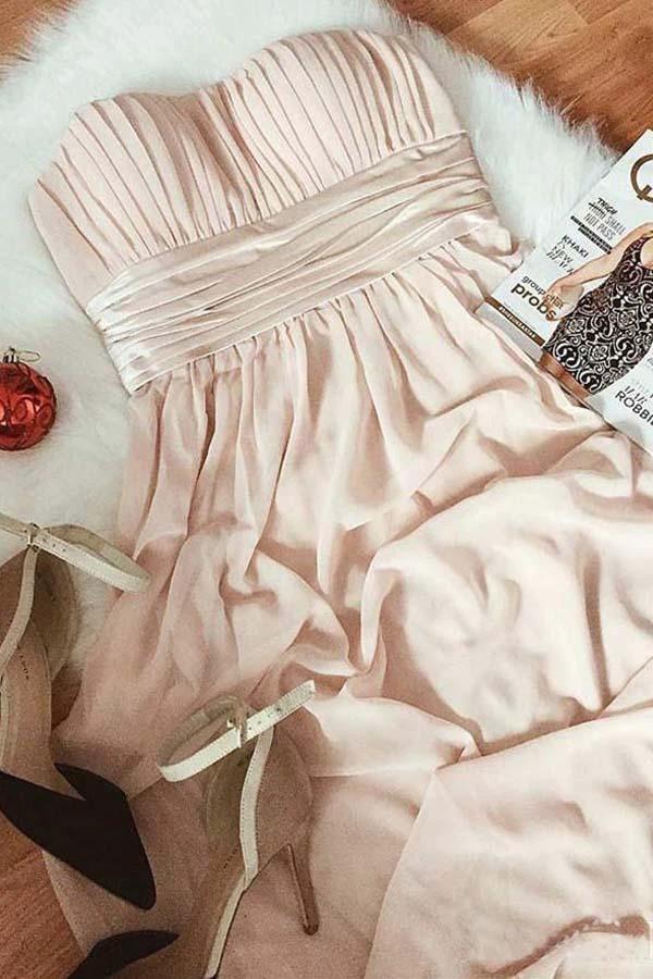 Modest Strapless Ruched Bridesmaid Dress Chiffon Formal Dresses  BD074 - Image 4
