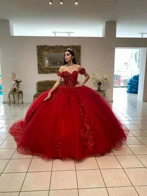 Most Beautiful Luxurious Red Tulle Quinceanera Dress,Sweet 15 Dress,Red Ball Gown Y1209 - Image 2