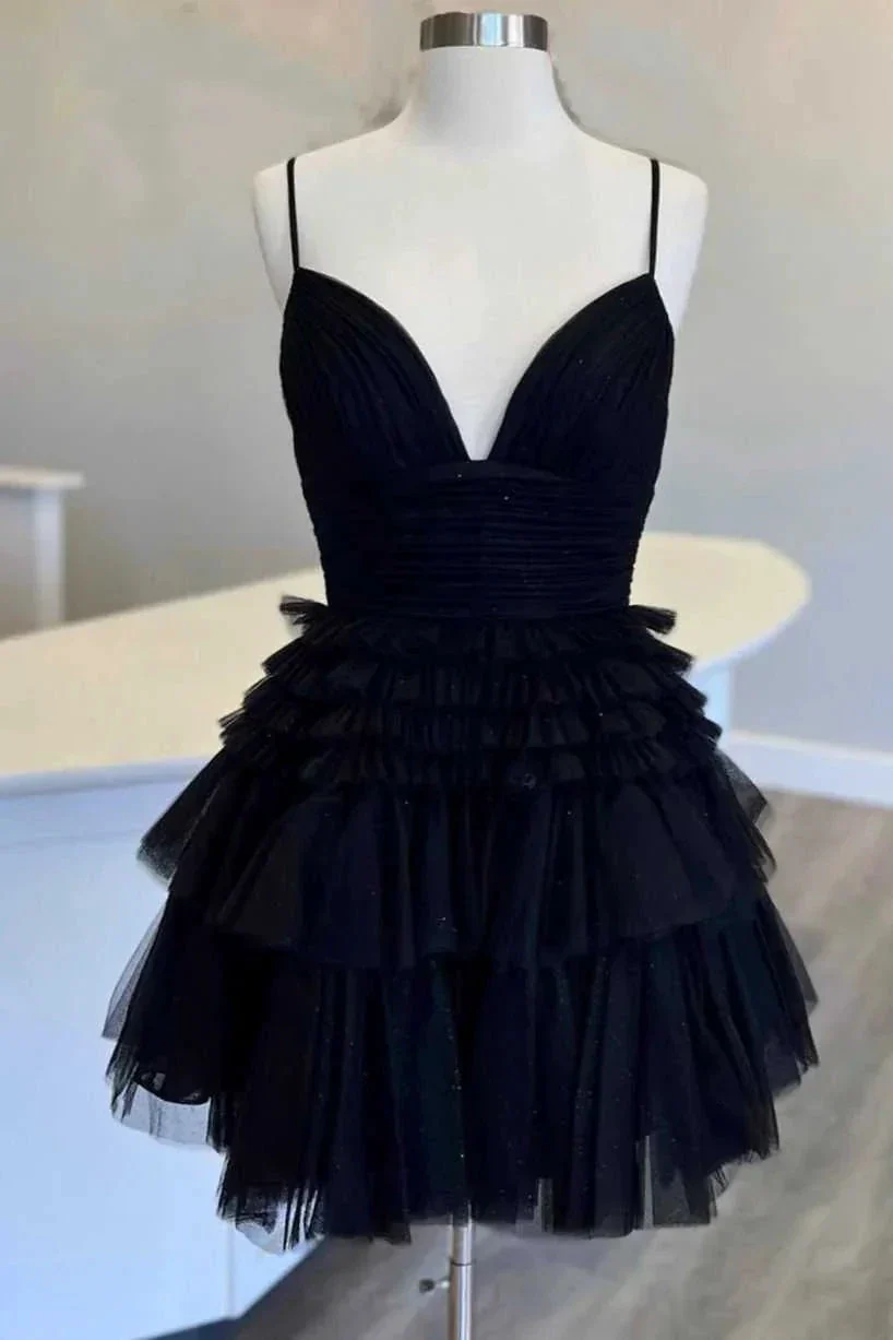 Multi-Tiered V-Neck Backless A-Line Short Party Dress A-line Homecoming Dress Y2350 - Image 2