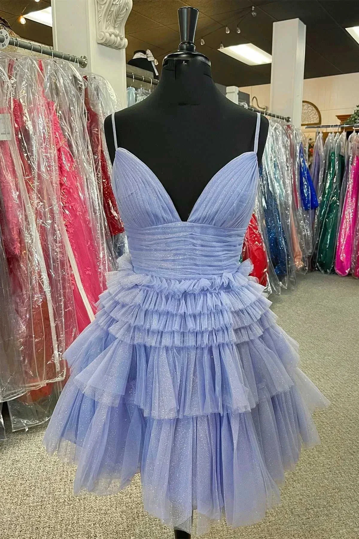 Multi-Tiered V-Neck Backless A-Line Short Party Dress A-line Homecoming Dress Y2350 - Image 3