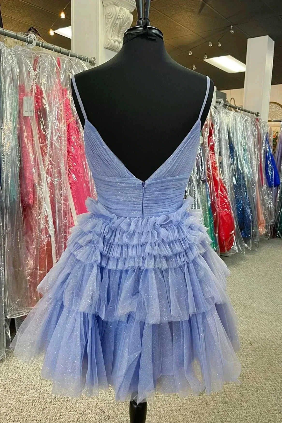 Multi-Tiered V-Neck Backless A-Line Short Party Dress A-line Homecoming Dress Y2350 - Image 4