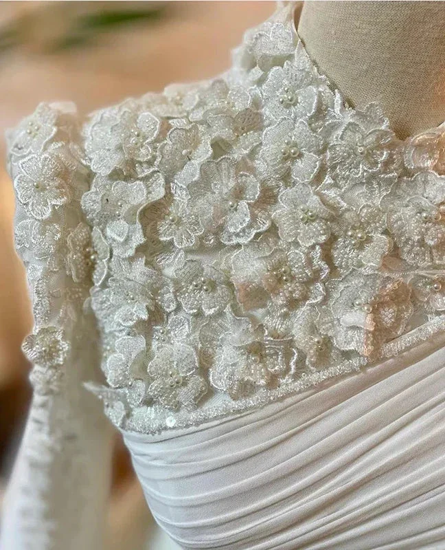 Muslim Wedding Dress Long Sleeves With Pearls Chiffon Appliques Long Pleated Bridal Gowns Y6727 - Image 2