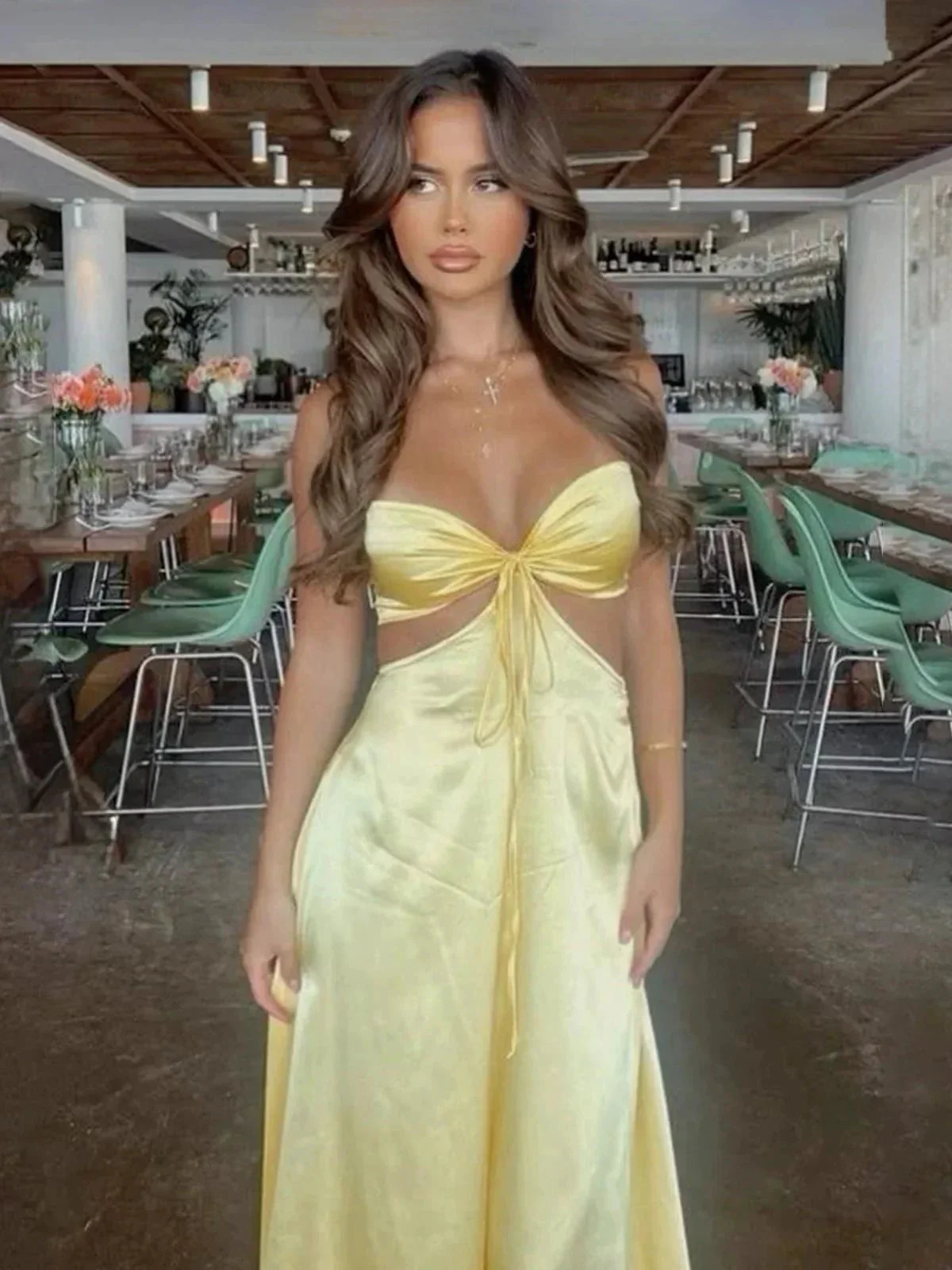 Nadine | PInk Strapless Back Tie Satin A-line Prom Dress - Image 3