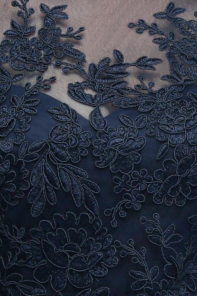 A-line Half Sleeves Floor Length Slit Appliqued Tulle Prom Dresses with Sash - Image 8