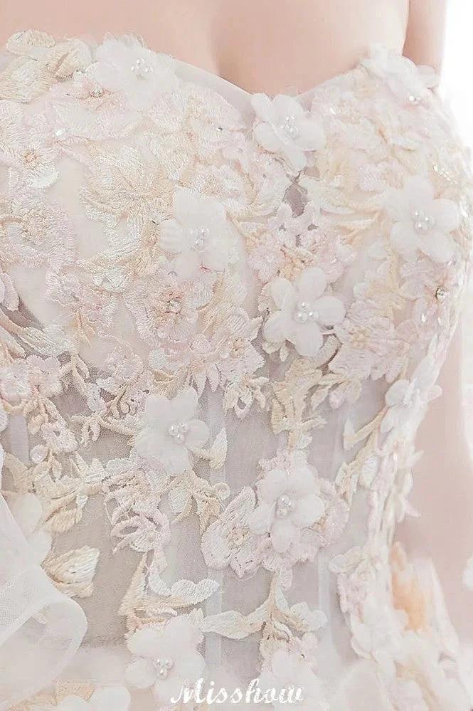 Off-the-shoulder Aline Ball Gown Floor Length Appliques Tulle Wedding Dress - Image 5
