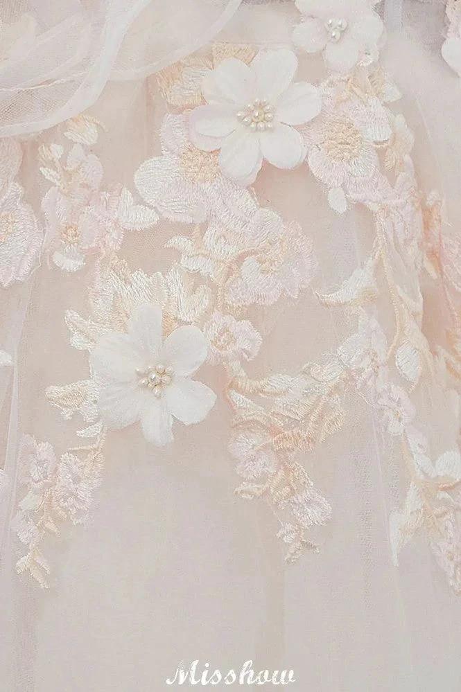 Off-the-shoulder Aline Ball Gown Floor Length Appliques Tulle Wedding Dress - Image 6