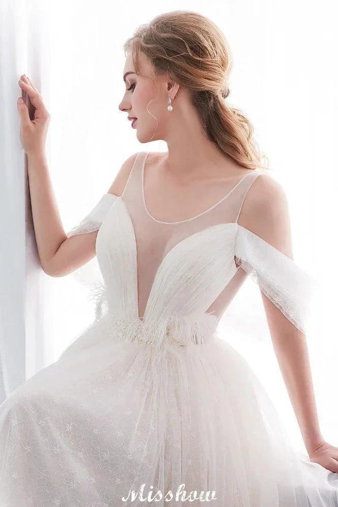 A-line Sleeveless Floor Length Lace Ivory Wedding Dress - Image 10